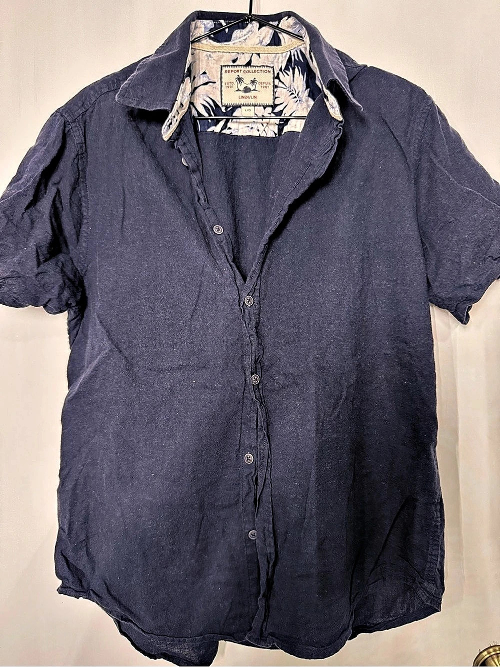 Report Collection Short Sleeve Linen Floral Shirt Size Large